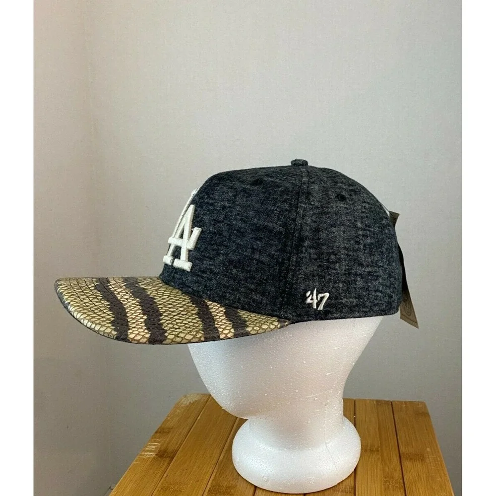 LA Dodgers Blue Strap Back Hat  MLB Baseball Cap leather Visor Raised Logo 47